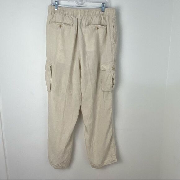 Caribbean Men’s 38 Linen Cargo Trousers Cream Relaxed Vacation Resort Cruise - Picture 2 of 14